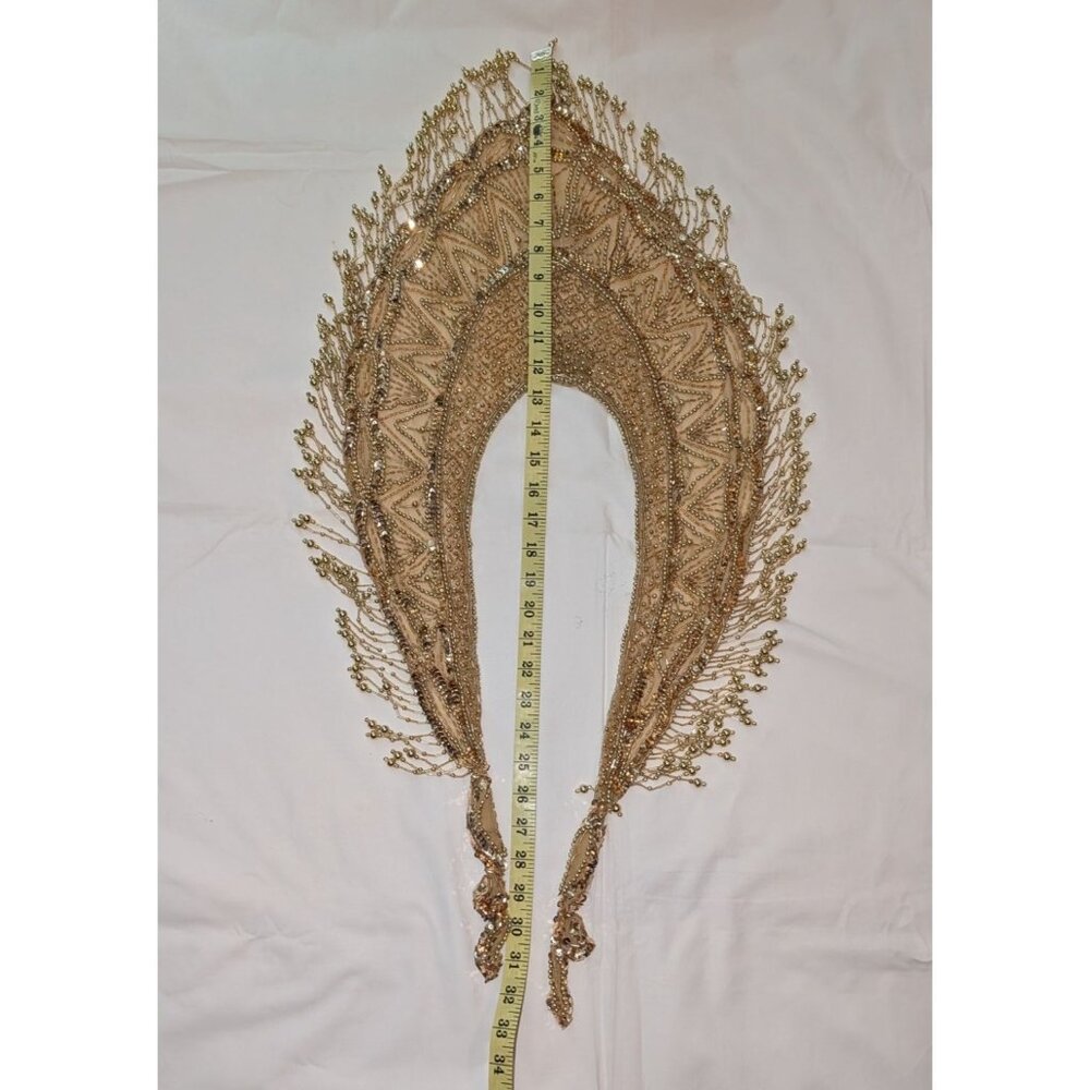 Gold Beaded Fringe Shawl Wrap New Years Christmas Party Festive - Picture 8 of 12